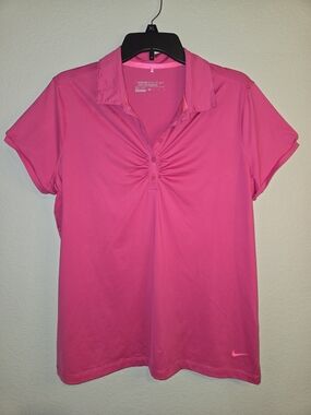 Nike Golf Tour Performance Dri-FIT Striped Polo Womens XL Pink Short Sleeve